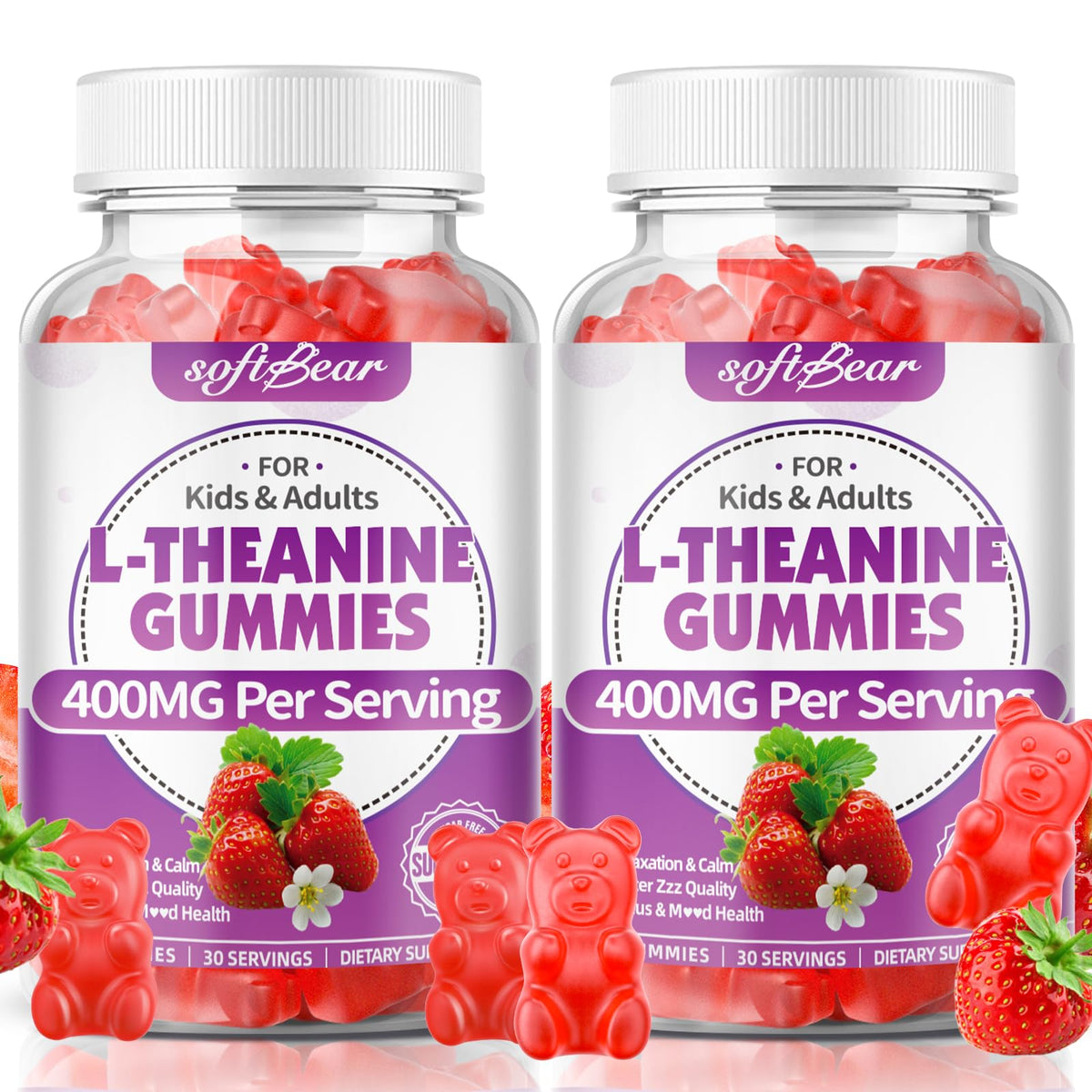 softbear L-Theanine Gummies 400mg front view with packaging