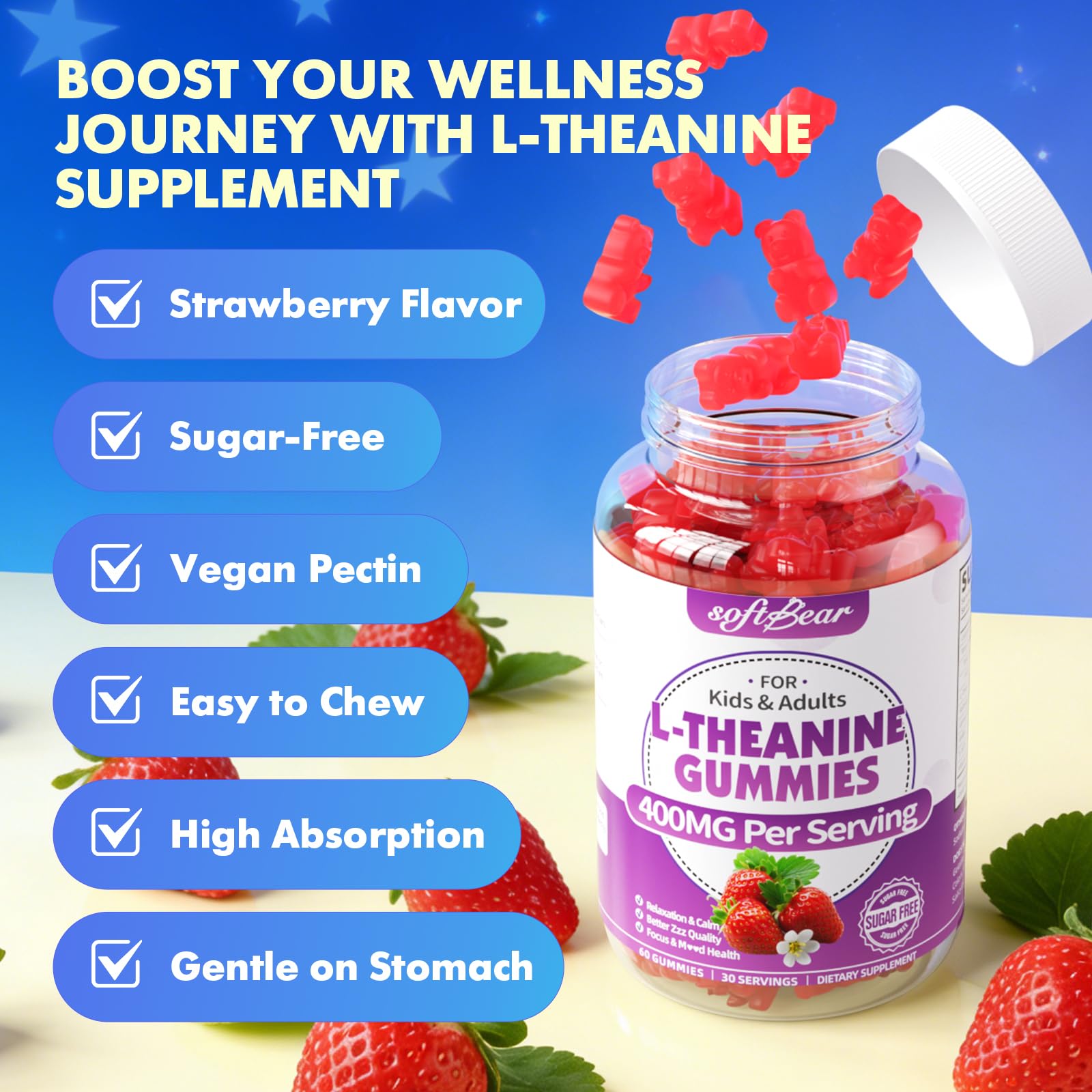 softbear L-Theanine Gummies 400mg strawberry flavour