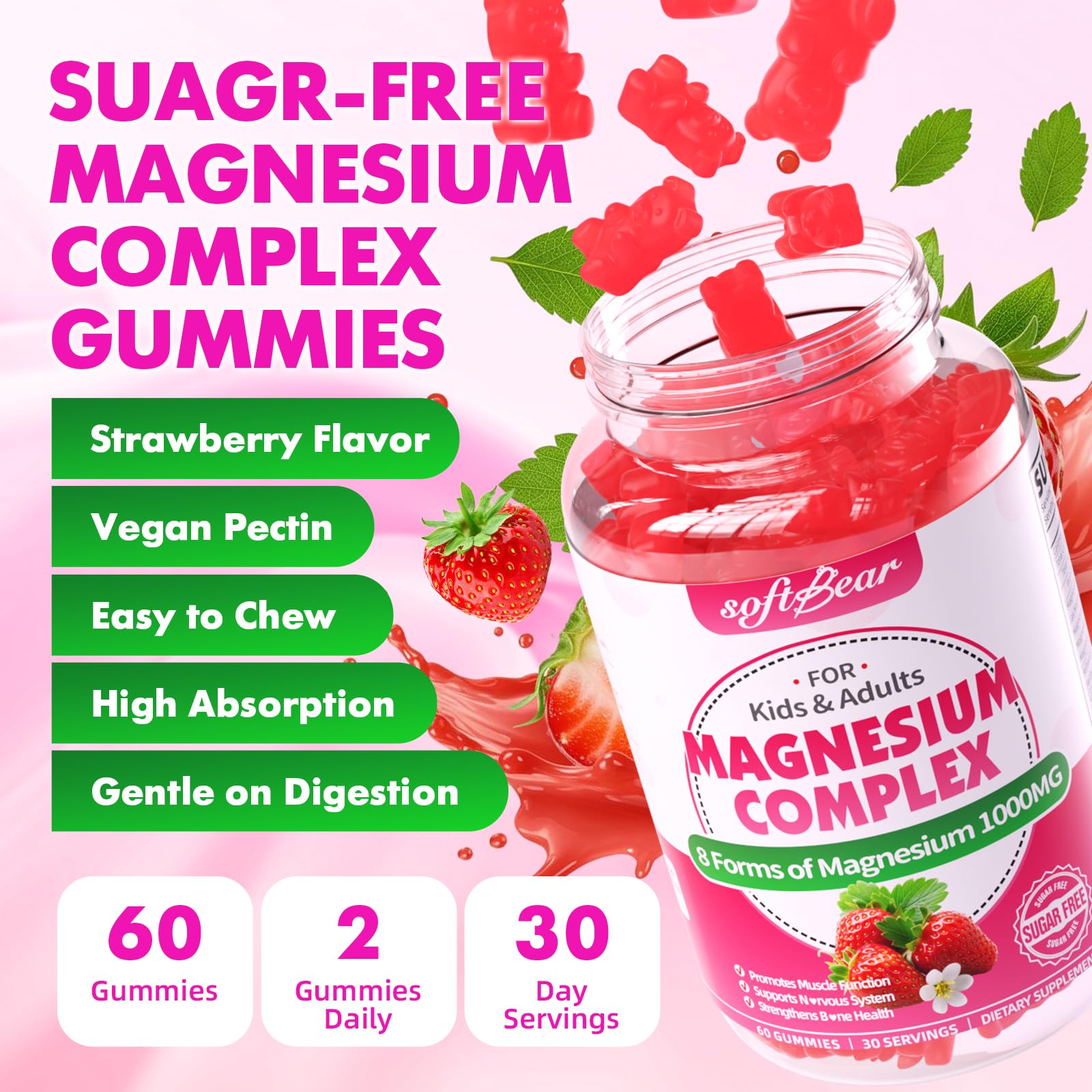 softbear Magnesium Complex Gummies 1000mg family-friendly packaging