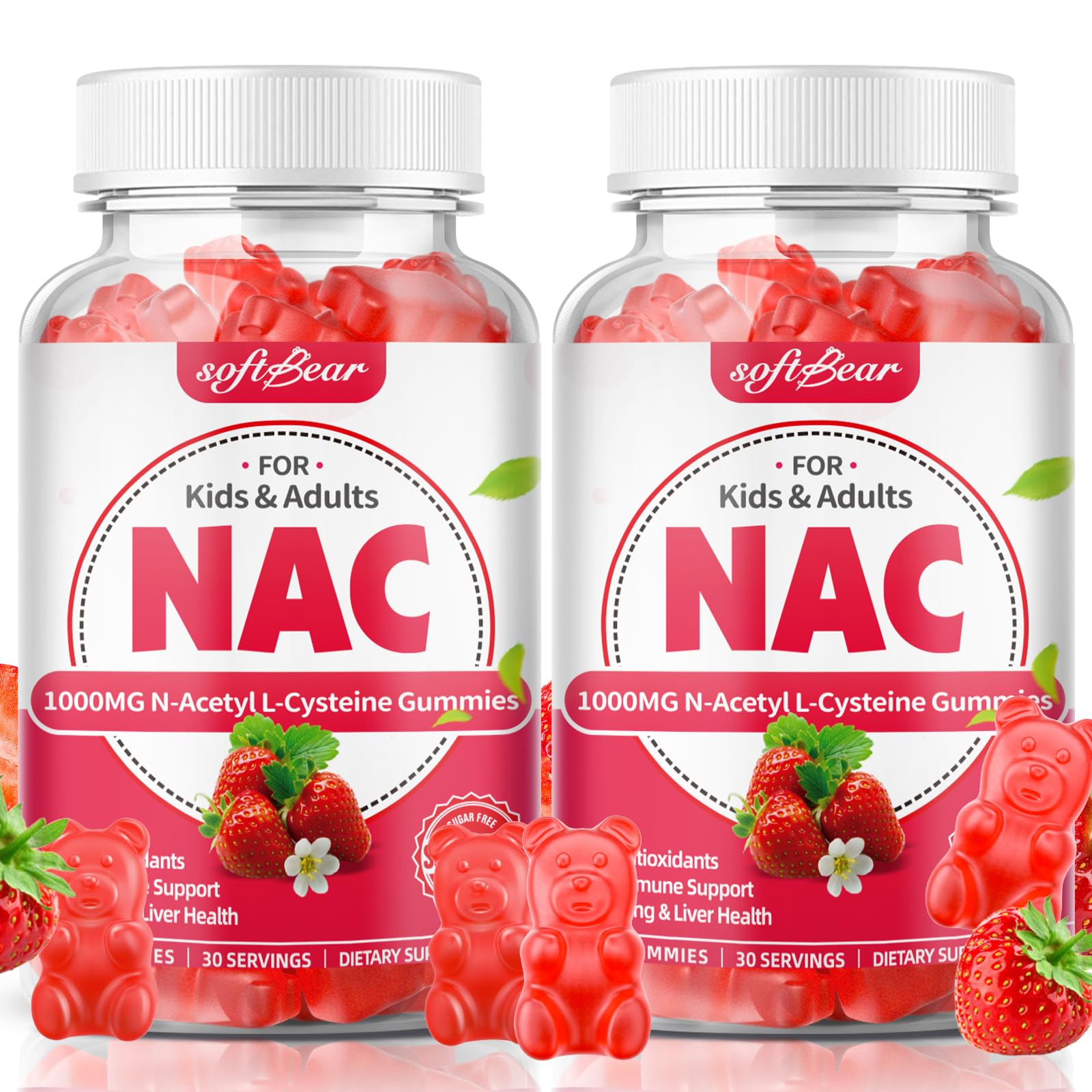softbear NAC Gummies 1000mg strawberry flavour front view
