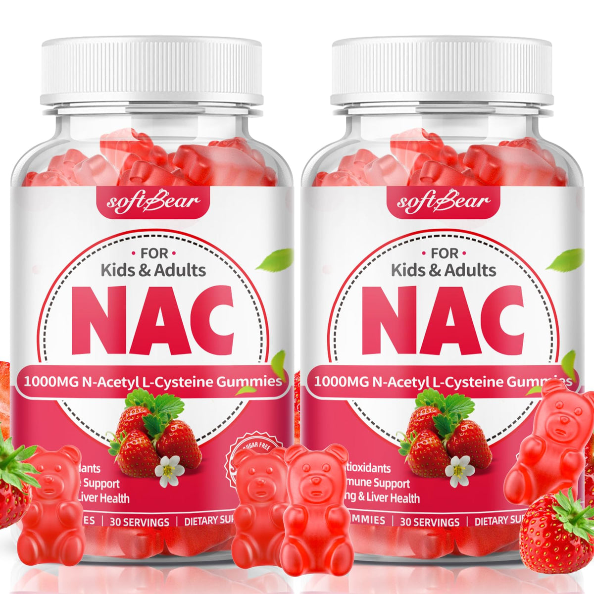 softbear NAC Gummies 1000mg strawberry flavour front view