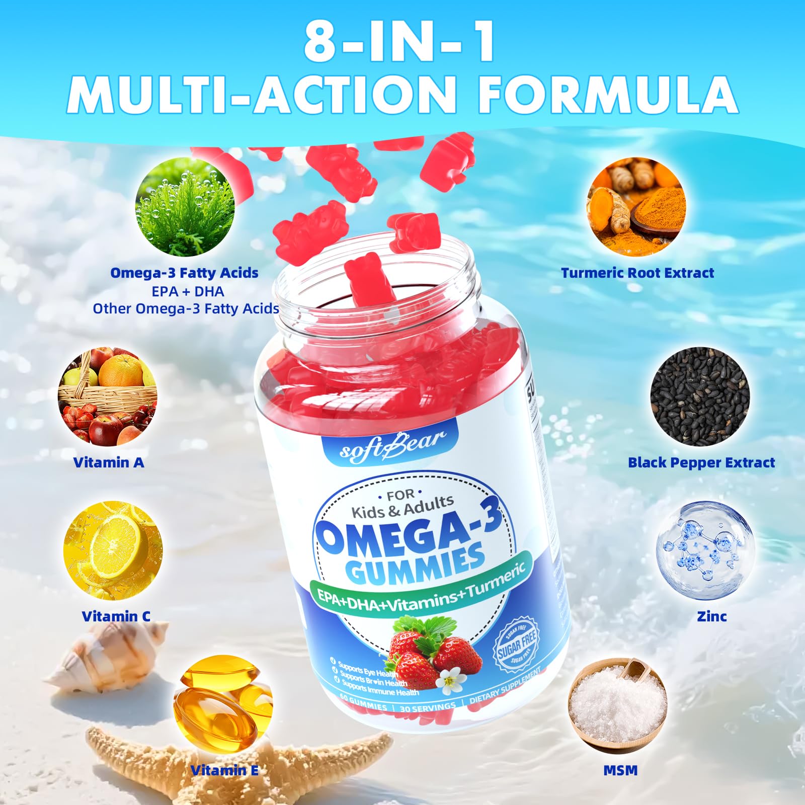 softbear Omega 3 Gummies 1200mg gummies in a bowl