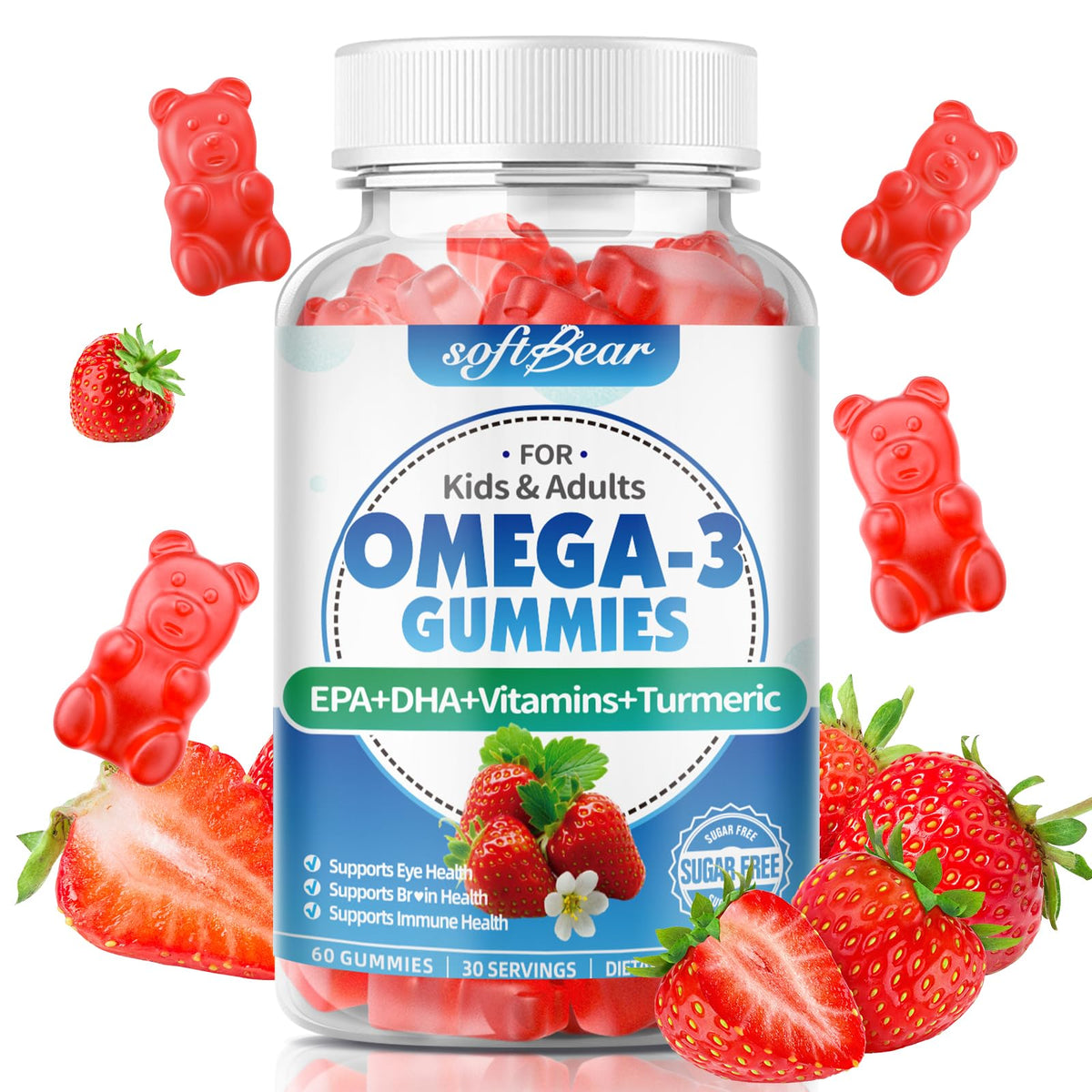 softbear Omega-3 Gummies front view with packaging