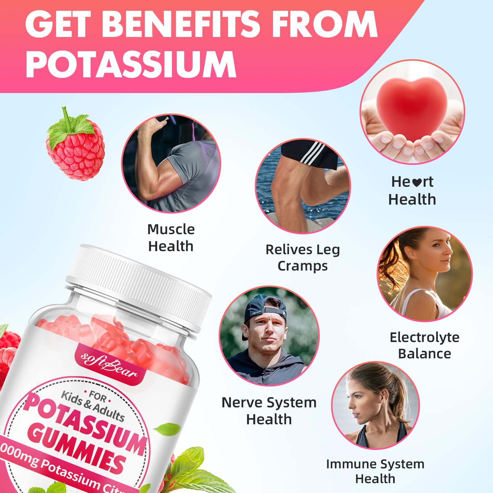 softbear Potassium Citrate Gummies 1000mg close-up of gummies