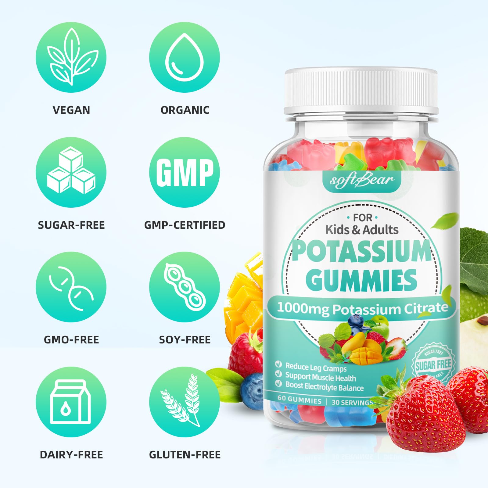 softbear Potassium Citrate Gummies 1000mg side view
