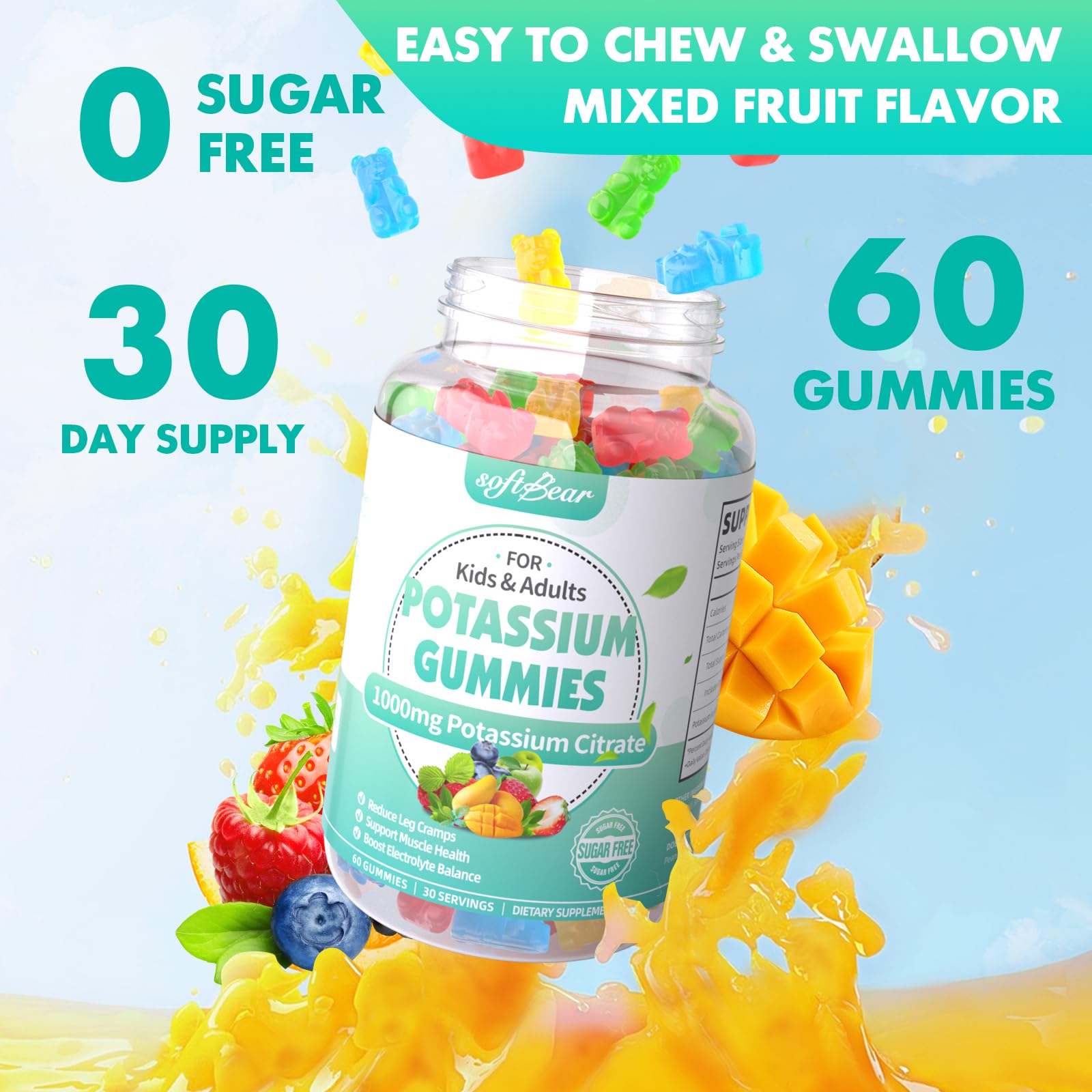 softbear Potassium Citrate Gummies 1000mg with fruit