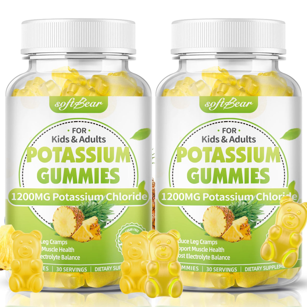 softbear Potassium Gummies 1200mg front view with natural pineapple flavour