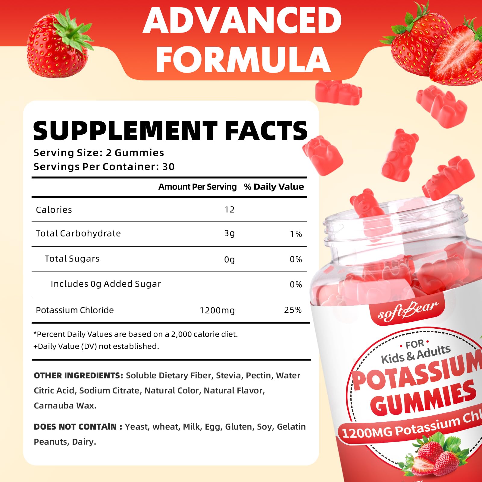 softbear Potassium Gummies 1200mg side view showing gummies