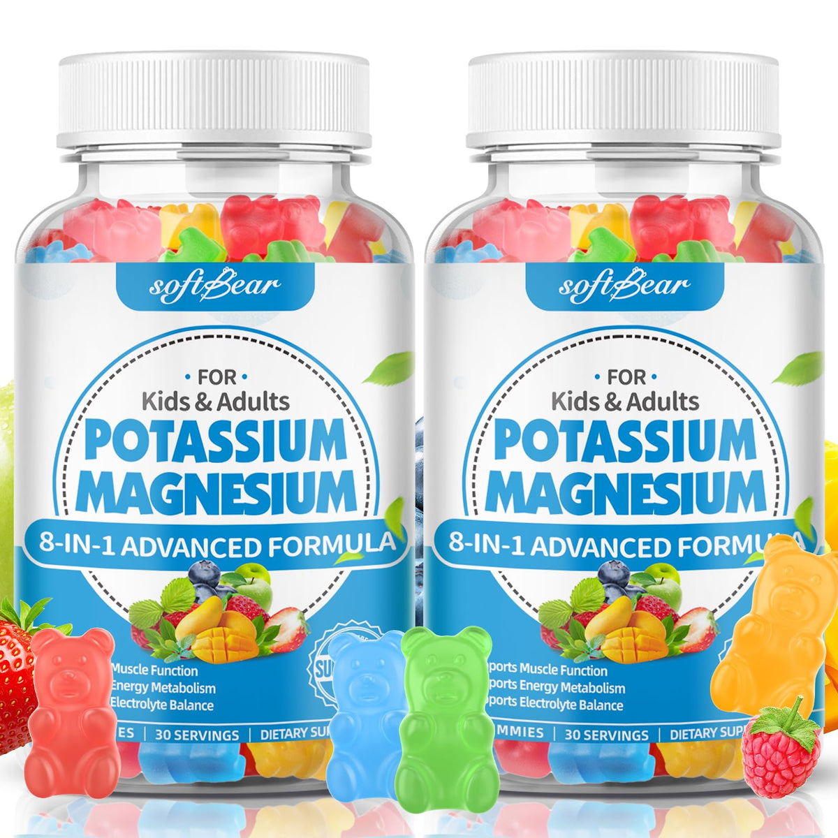 softbear Potassium Magnesium Gummies front view, 358g packaging