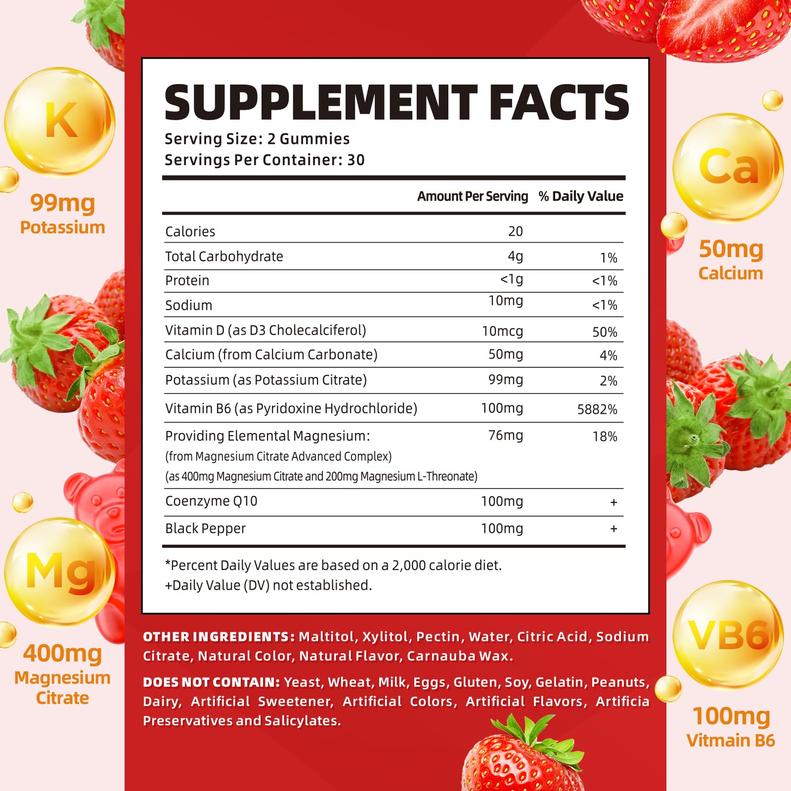 softbear Potassium Magnesium Gummies side view showing ingredients