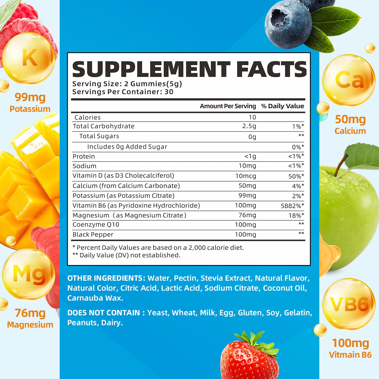 softbear Potassium Magnesium Gummies side view with nutritional information