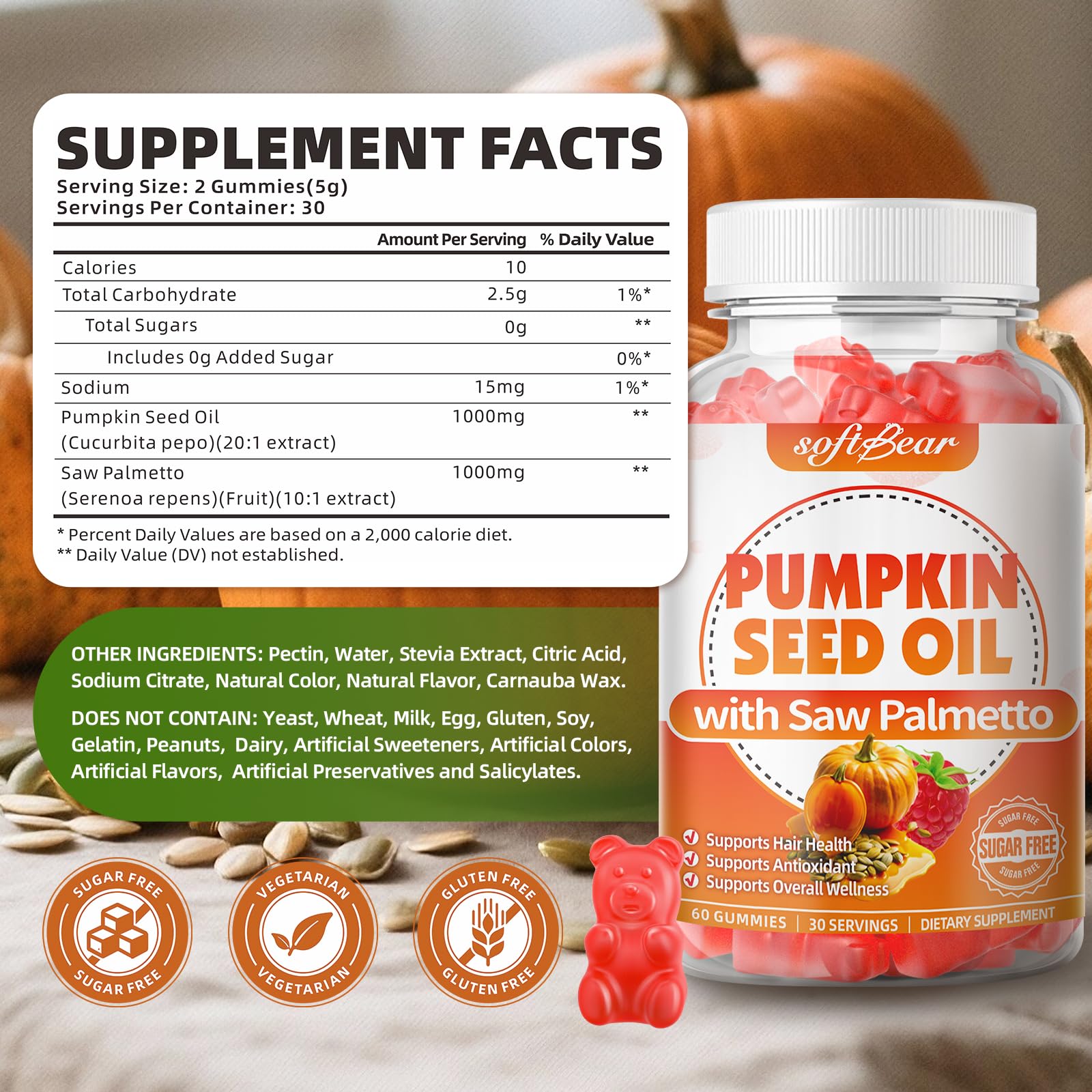softbear Pumpkin Seed Oil gummies packaging side view