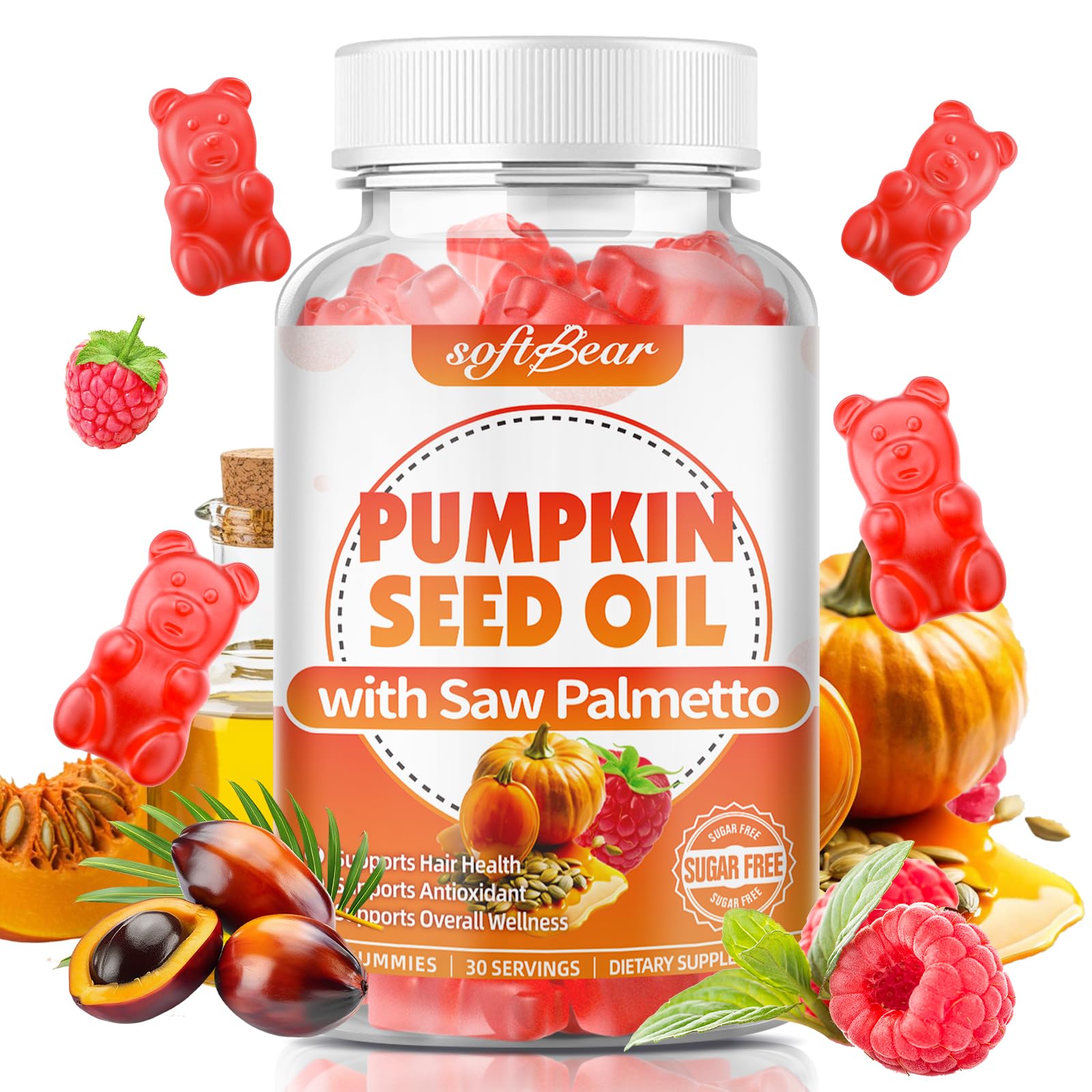 softbear Pumpkin Seed Oil with Saw Palmetto Gummies front view