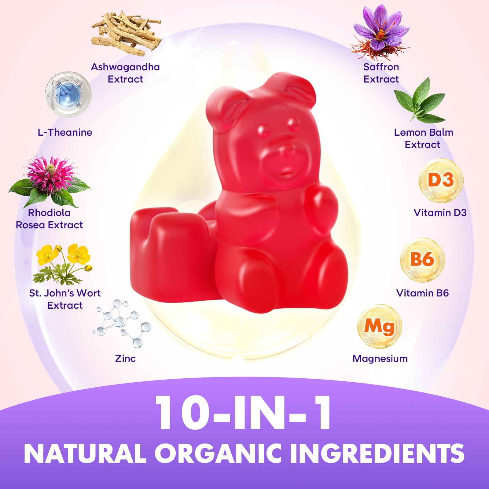softbear Saffron Gummies back view with nutritional information