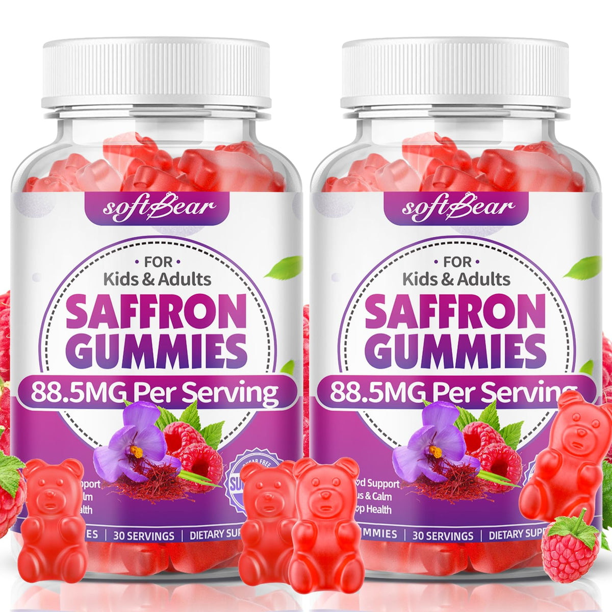 softbear Saffron Gummies front view with packaging