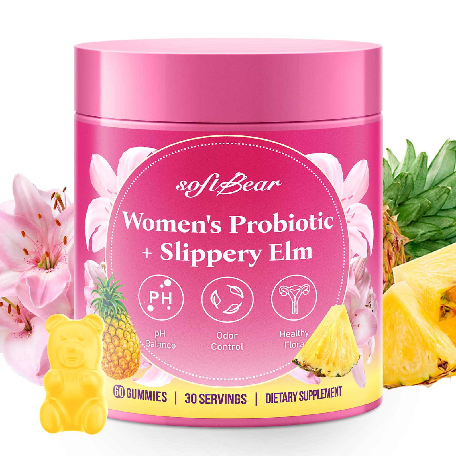 softbear Women's Probiotic Slippery Elm Gummies front view