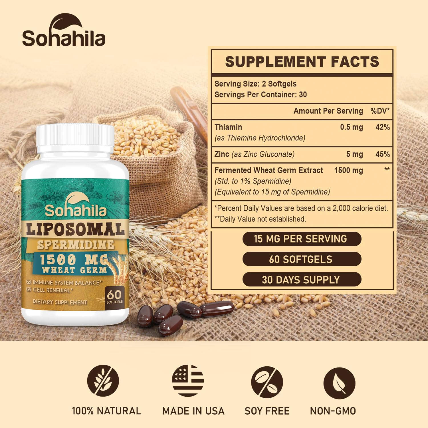 Sohahila Liposomal Spermidine Softgels close-up of softgels