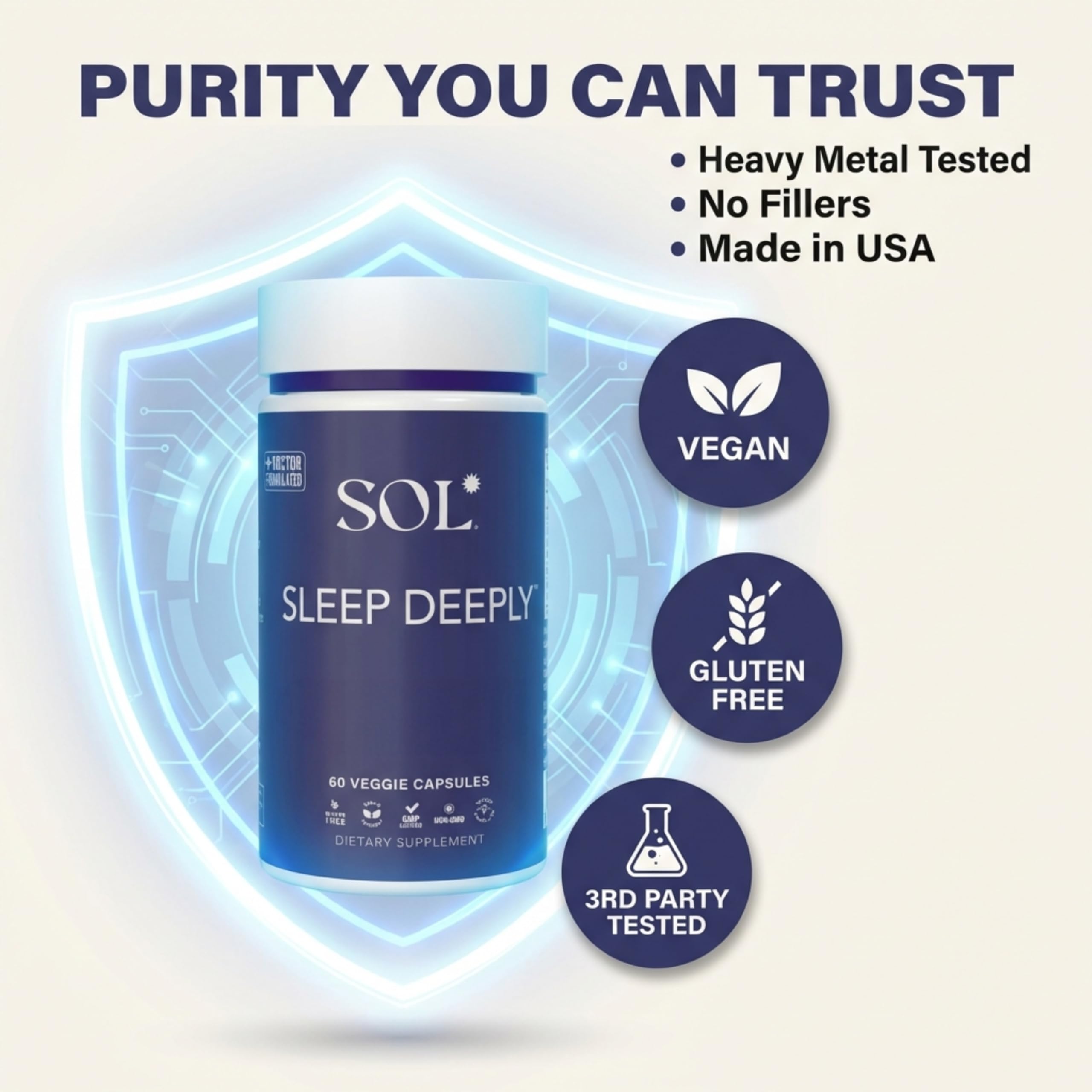 Sol Nutrition Sleep Aid Capsules with a measuring spoon