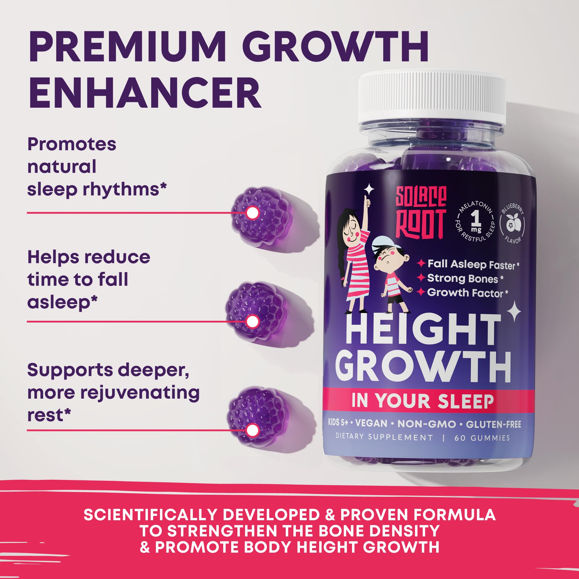 SOLACEROOT Height Growth Gummies being held by a child