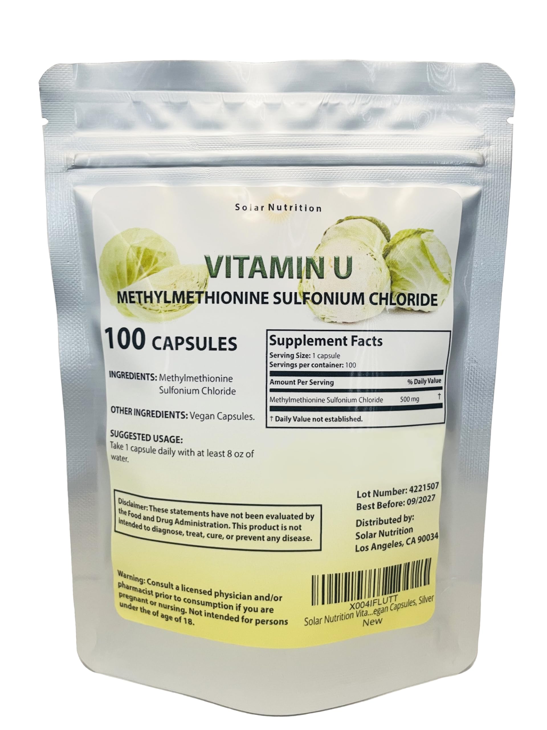 Solar Nutrition B-Complex Vitamin U Supplement front view