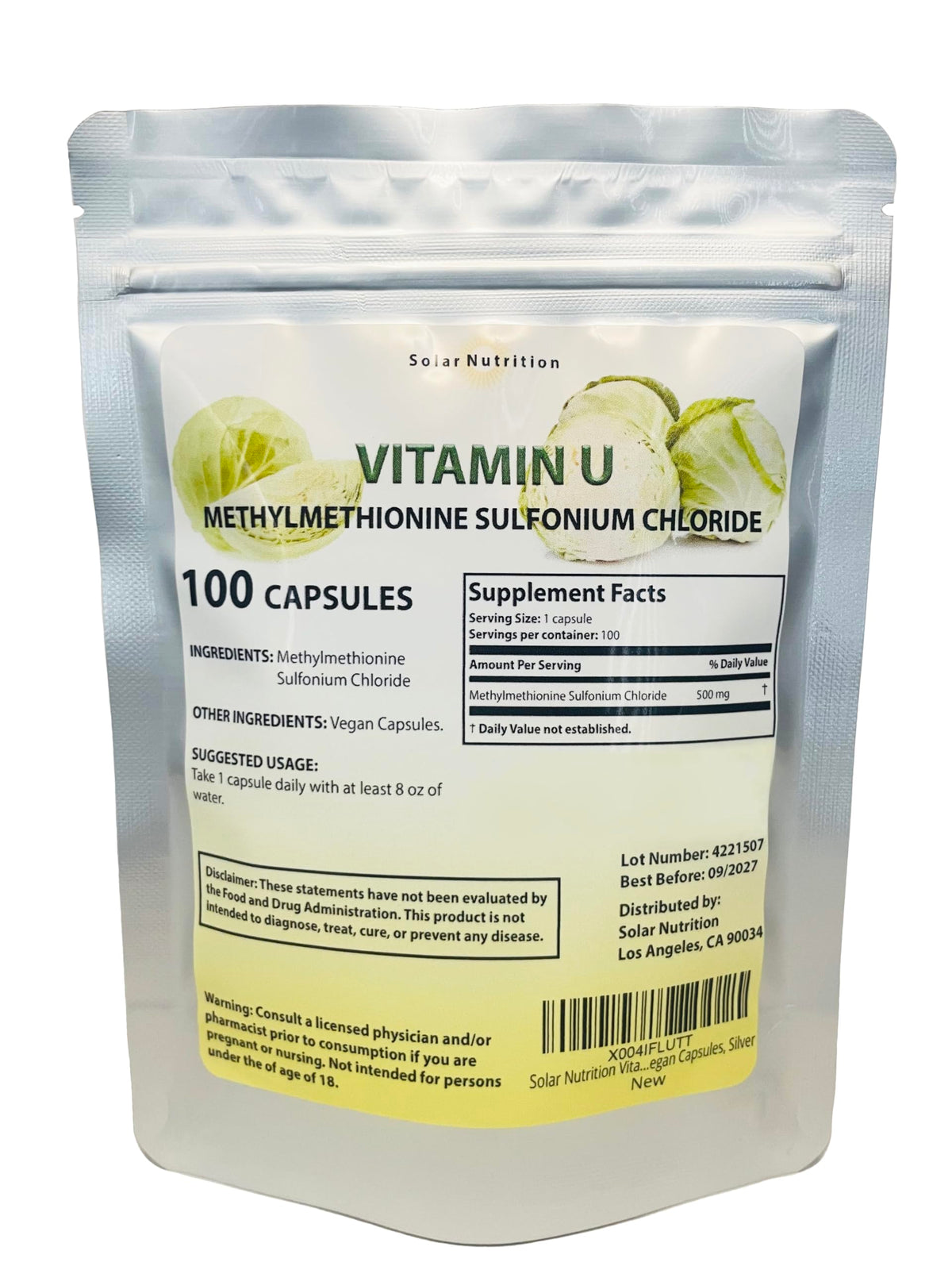 Solar Nutrition B-Complex Vitamin U Supplement front view