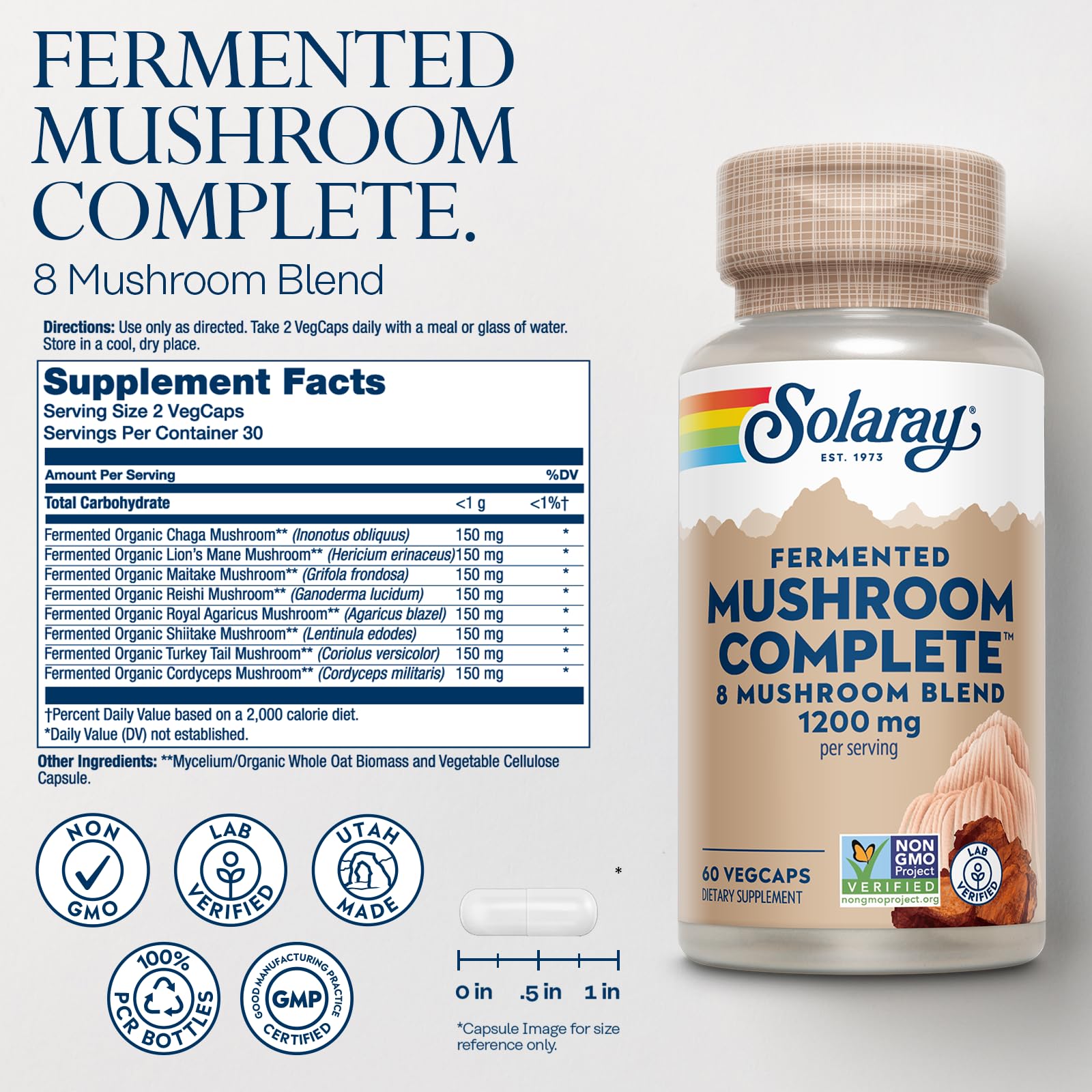 SOLARAY 8 Mushroom Complex Capsules bottle with label
