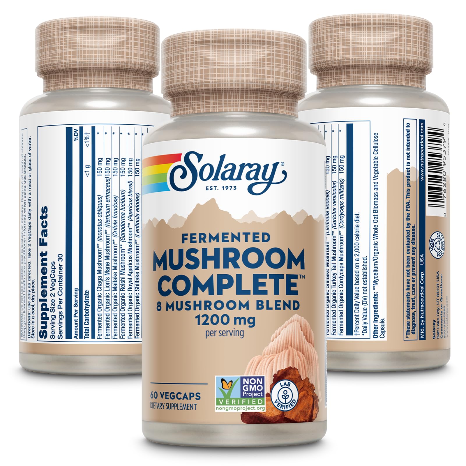 SOLARAY 8 Mushroom Complex Capsules side view