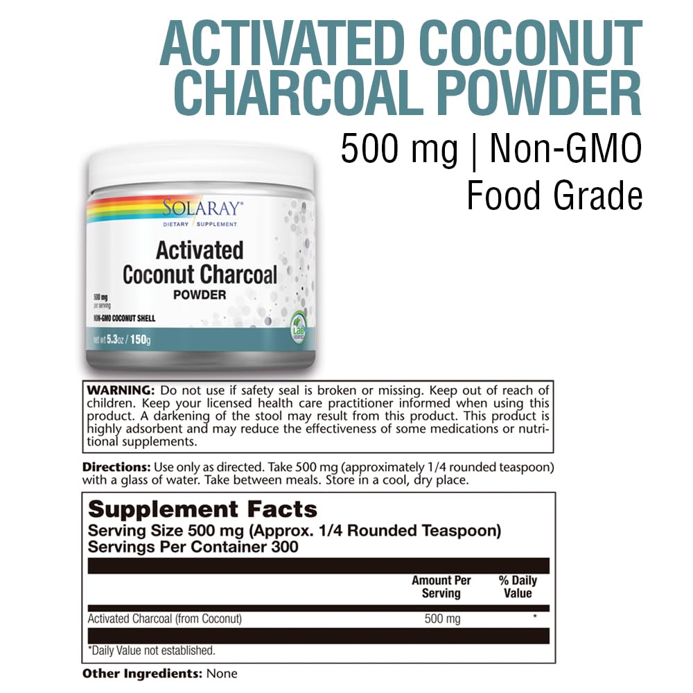 SOLARAY Activated Coconut Charcoal Powder 150g packaging