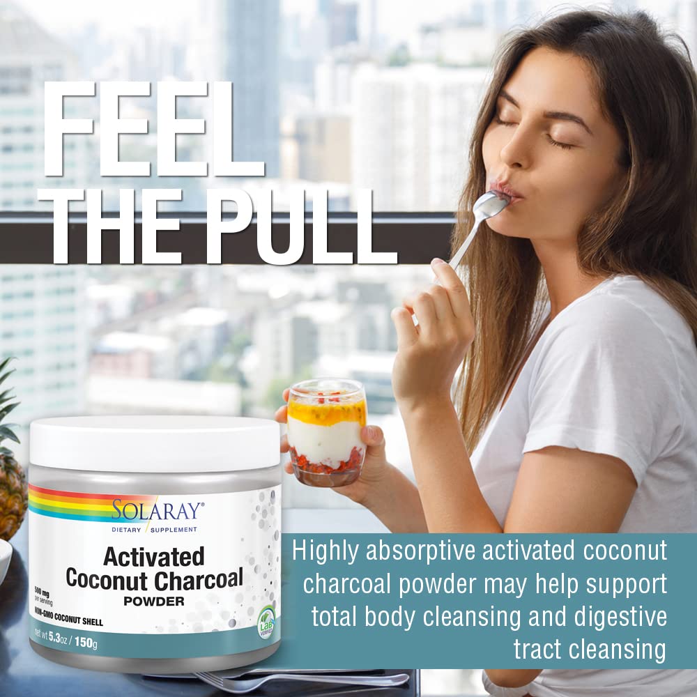 SOLARAY Activated Coconut Charcoal Powder 150g with spoon