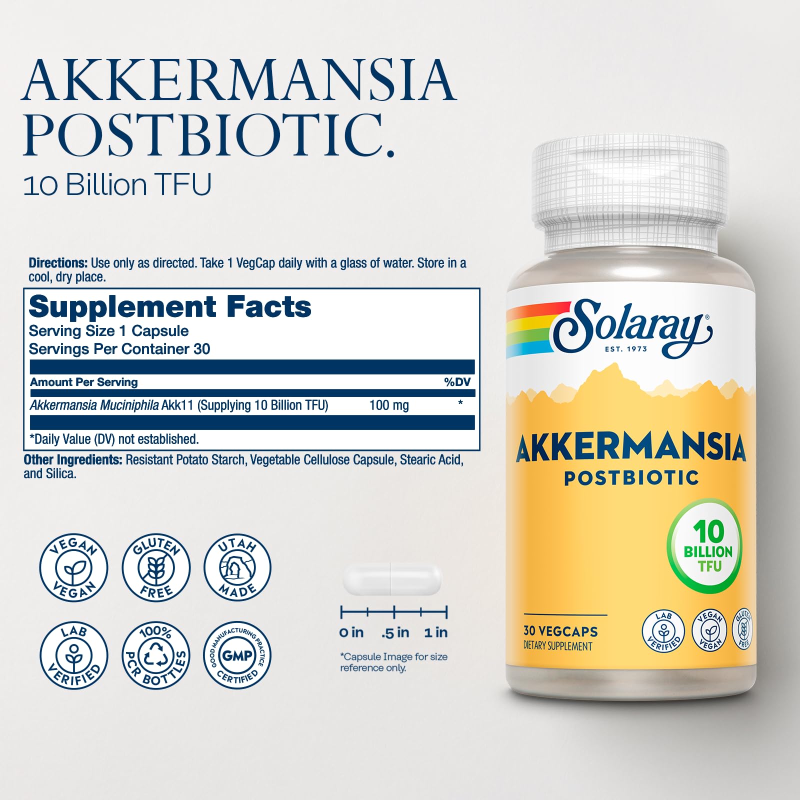 SOLARAY Akkermansia Postbiotic 100mg VegCap side view