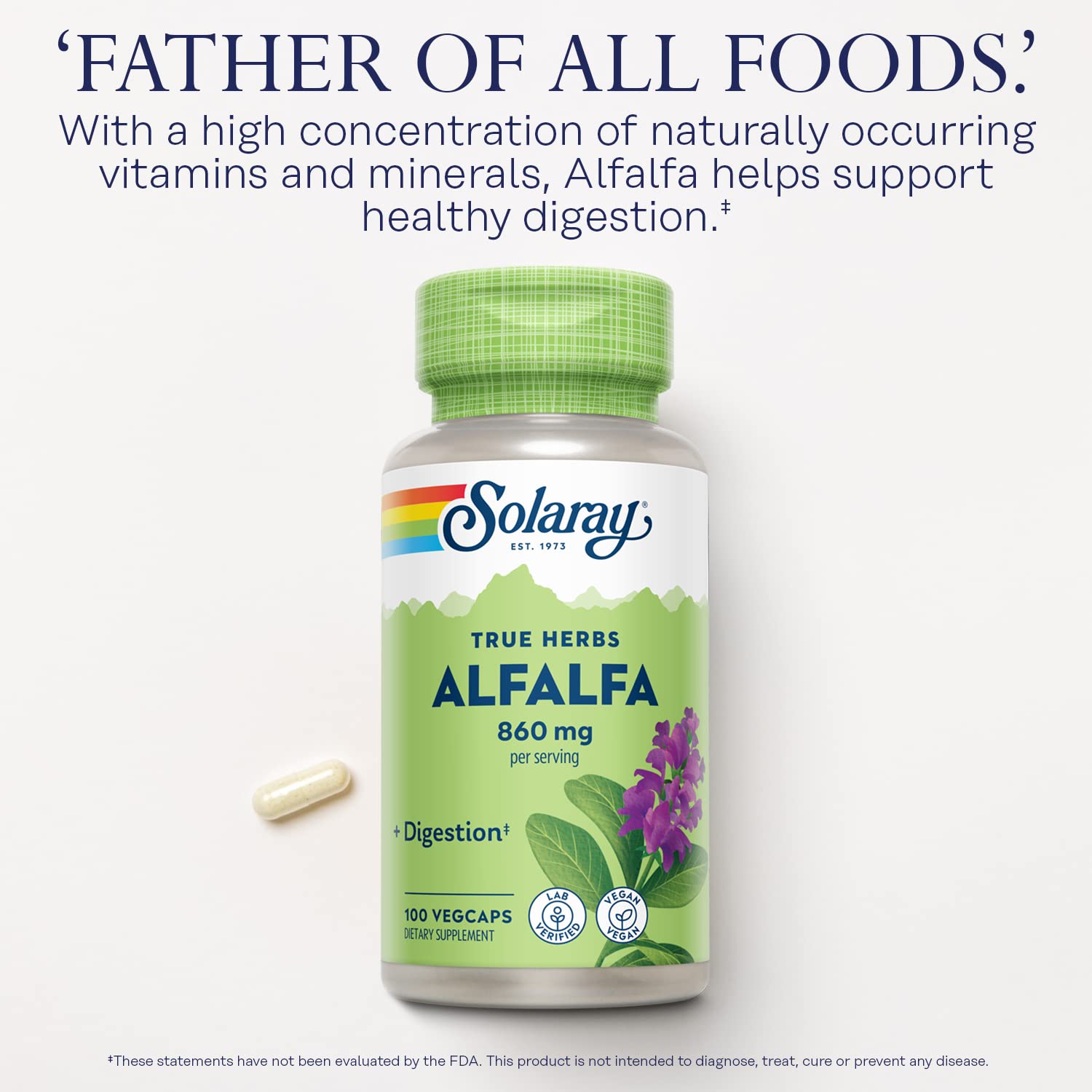 SOLARAY Alfalfa Leaf Supplement 860mg bottle with label