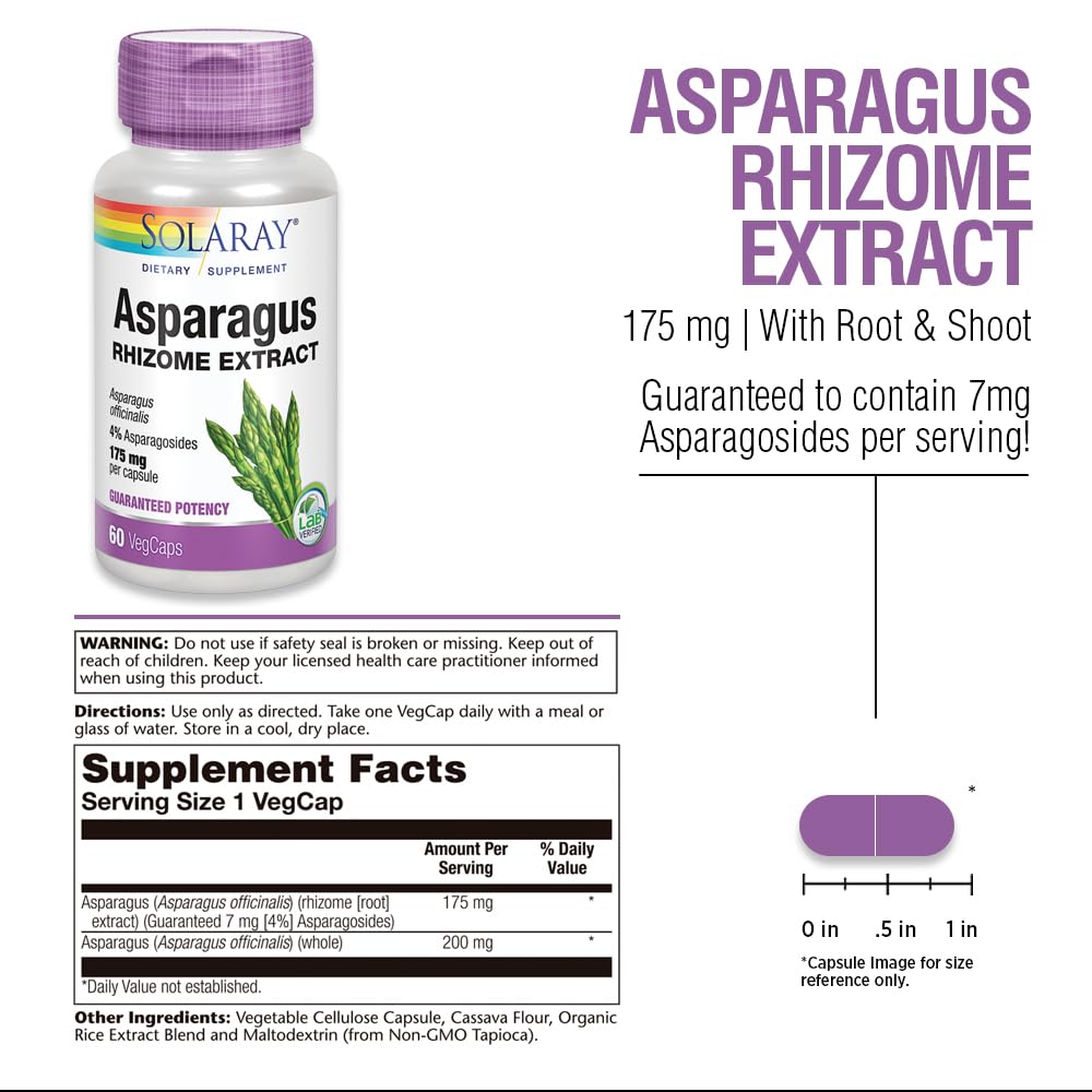 SOLARAY Asparagus Rhizome Extract packaging with ingredients list