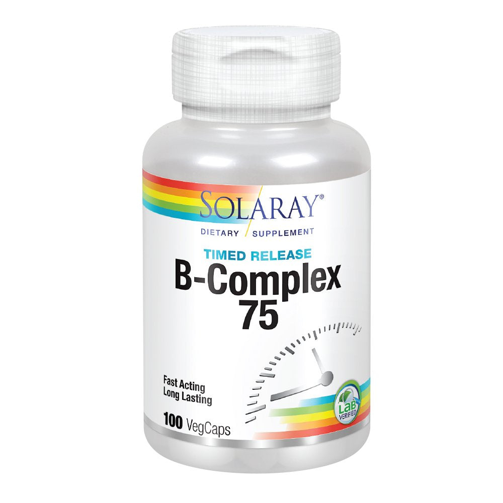 SOLARAY B-Complex Capsules open bottle with capsules