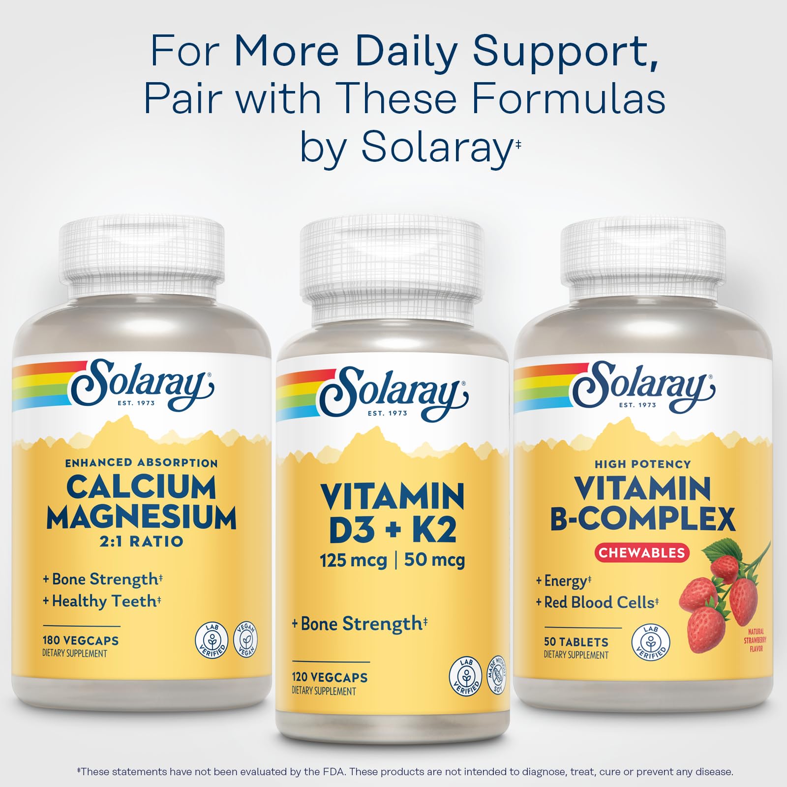 SOLARAY B-Complex Chewables bottle with natural ingredients background