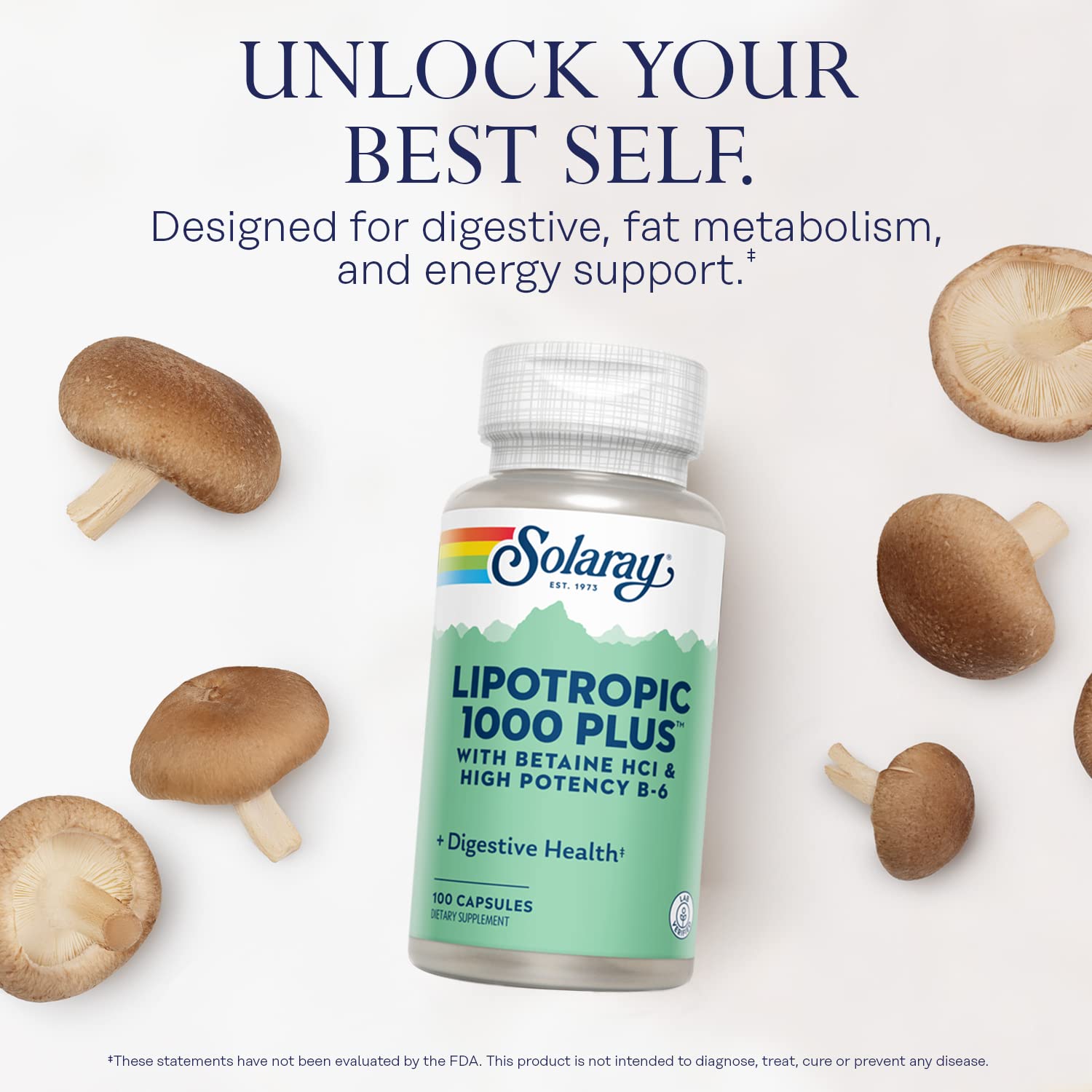 SOLARAY B-Complex Lipotropic Complex 100g capsules on a wooden table
