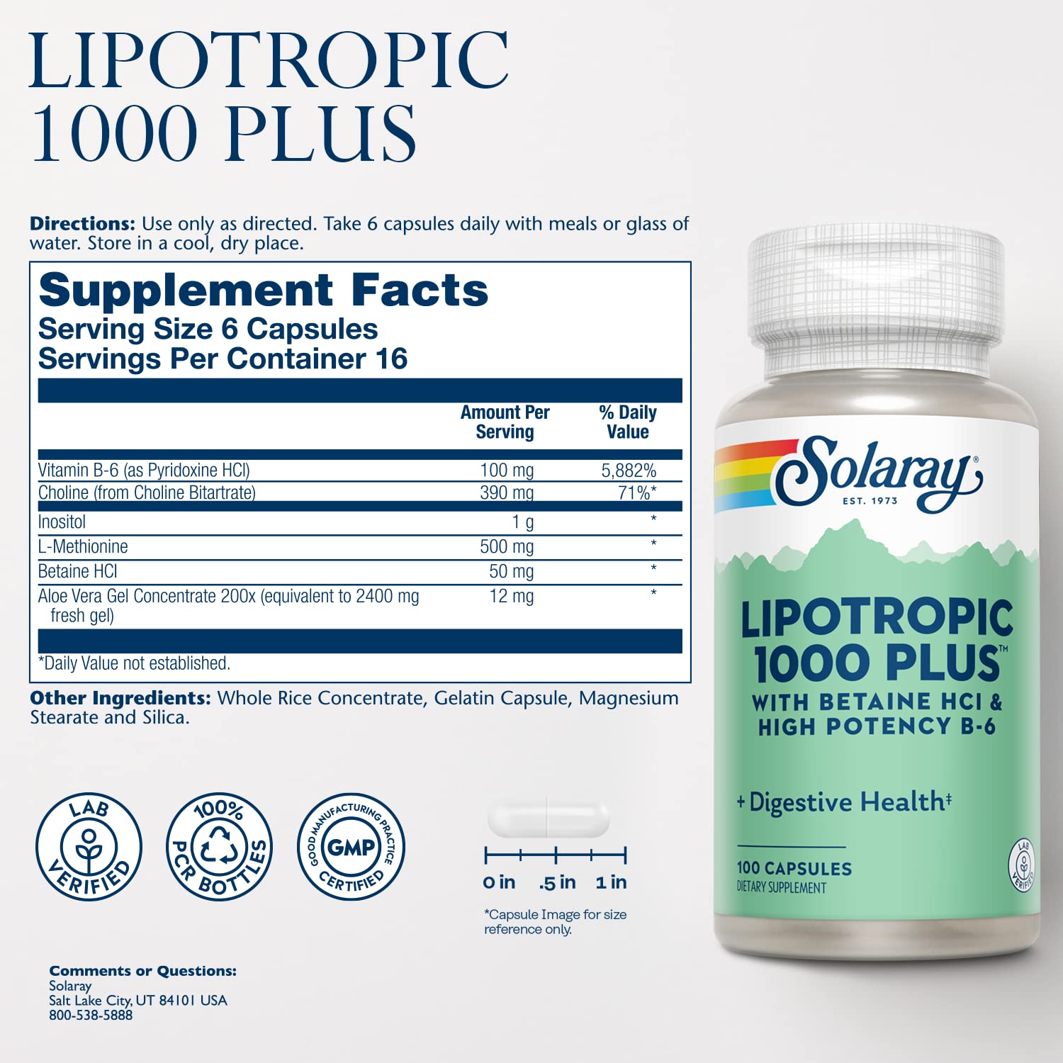 SOLARAY B-Complex Lipotropic Complex 100g capsules side view