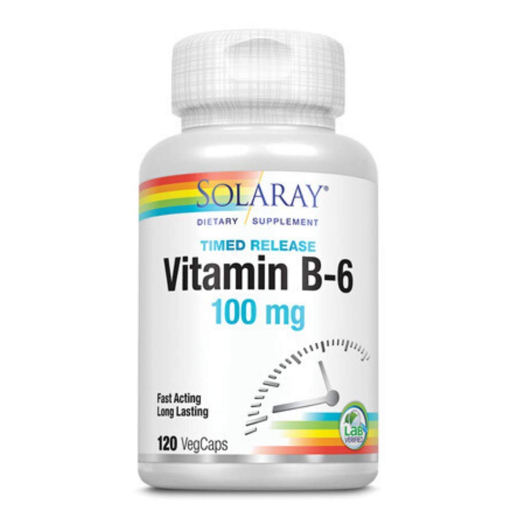SOLARAY B-Complex Vitamin B6 100mg Timed Release 120 VegCaps front view