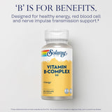 SOLARAY B-Complex Vitamins 50mg capsules on a wooden surface