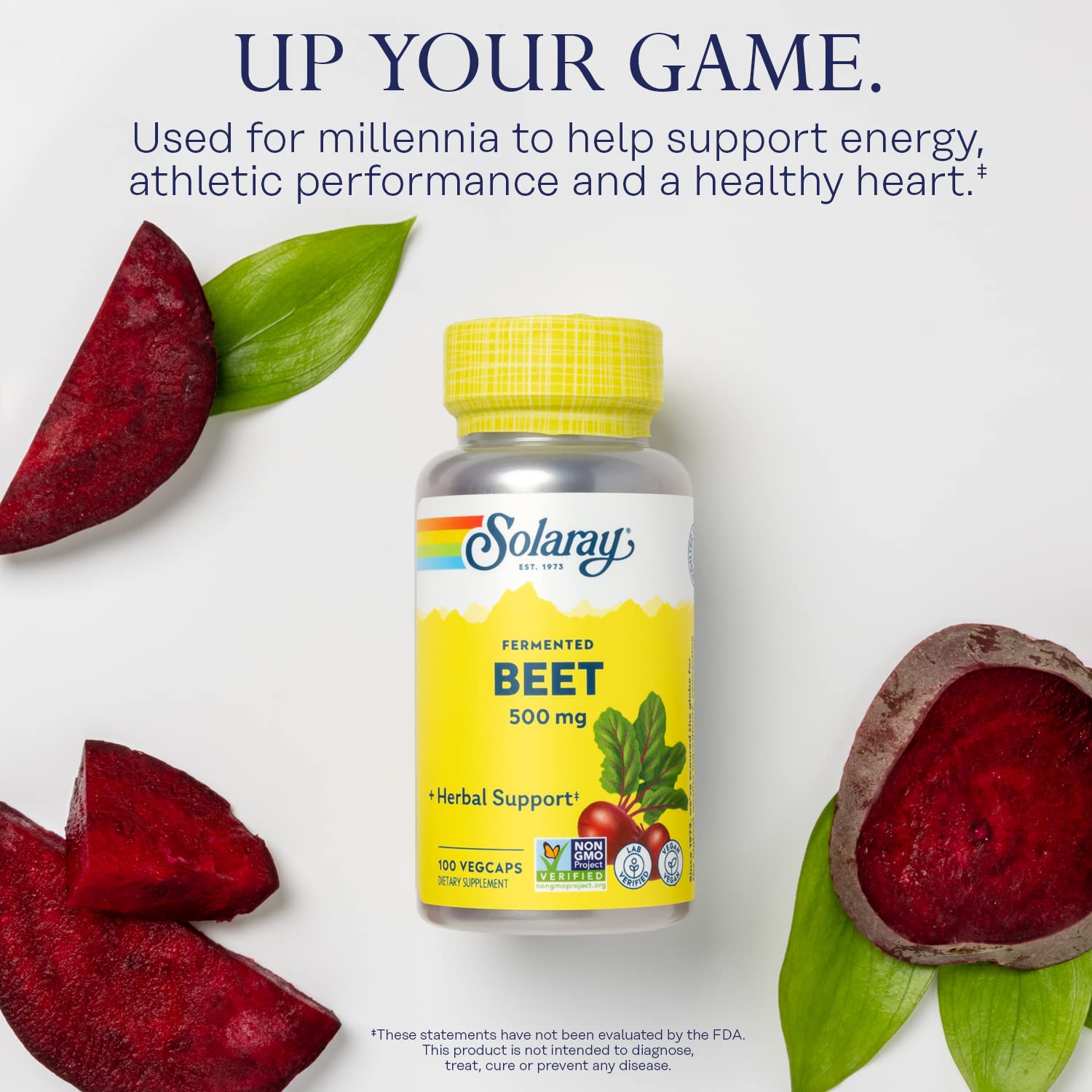 SOLARAY Beet Root Capsules 500mg on wooden table