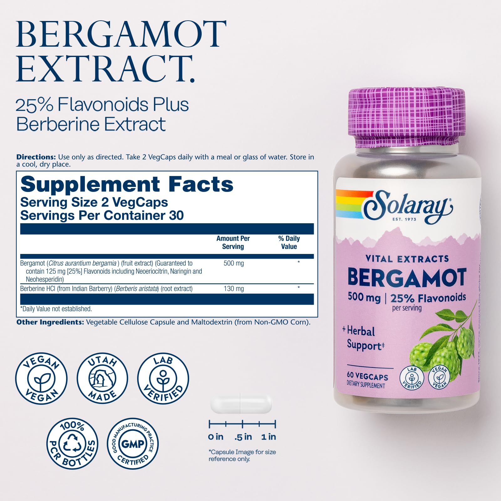 SOLARAY Berberine & Bergamot Extract 500mg side view