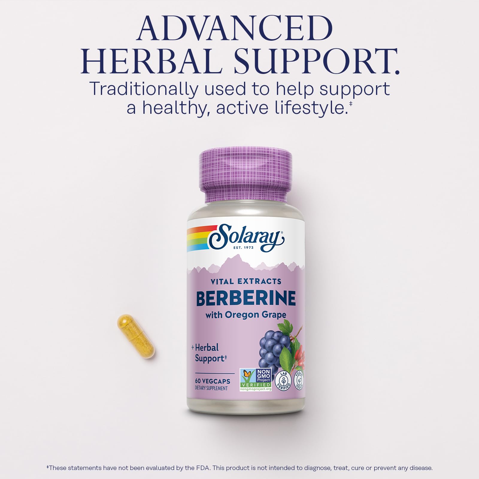 SOLARAY Berberine capsules on a wooden surface
