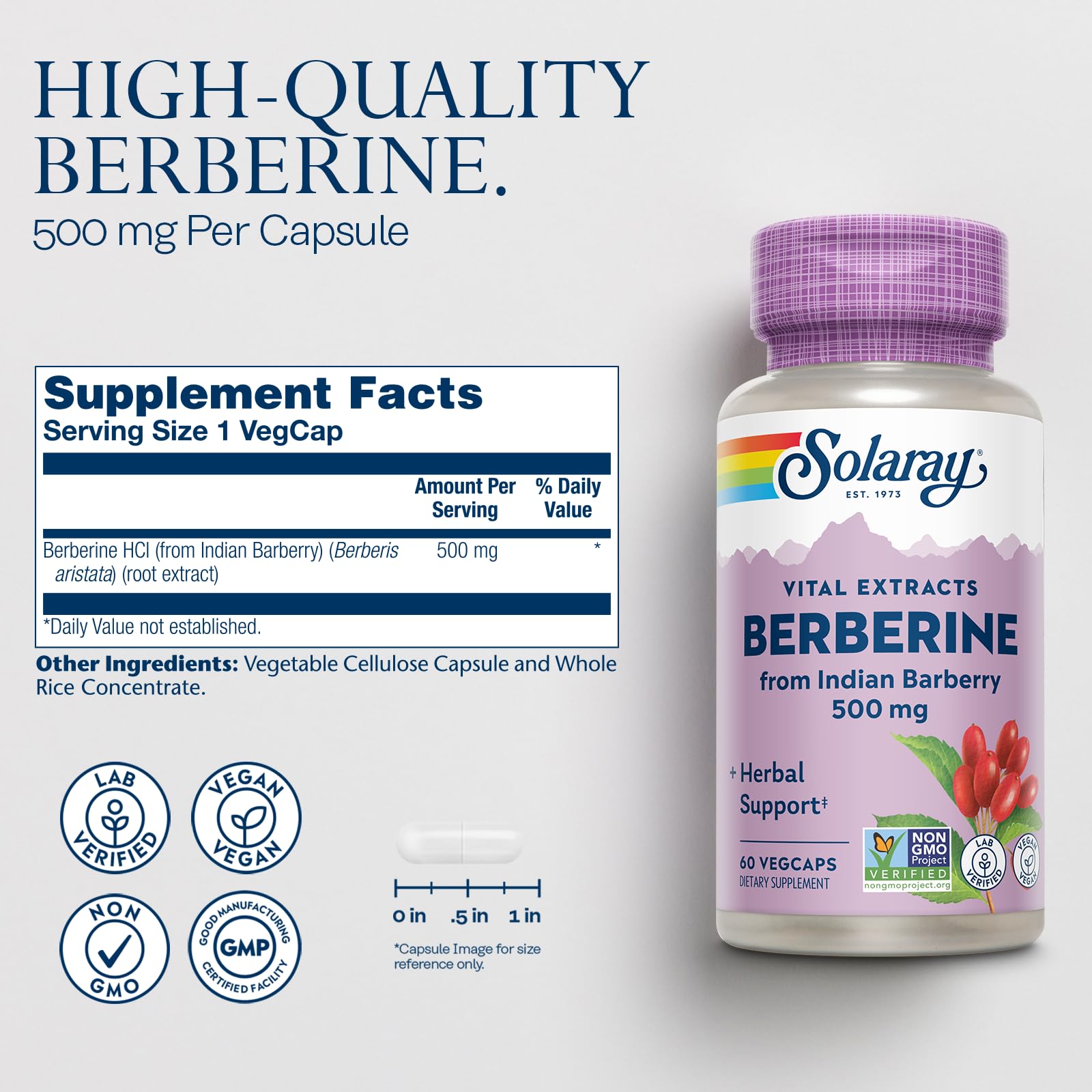 SOLARAY Berberine Complex 250mg 60 Capsules side view