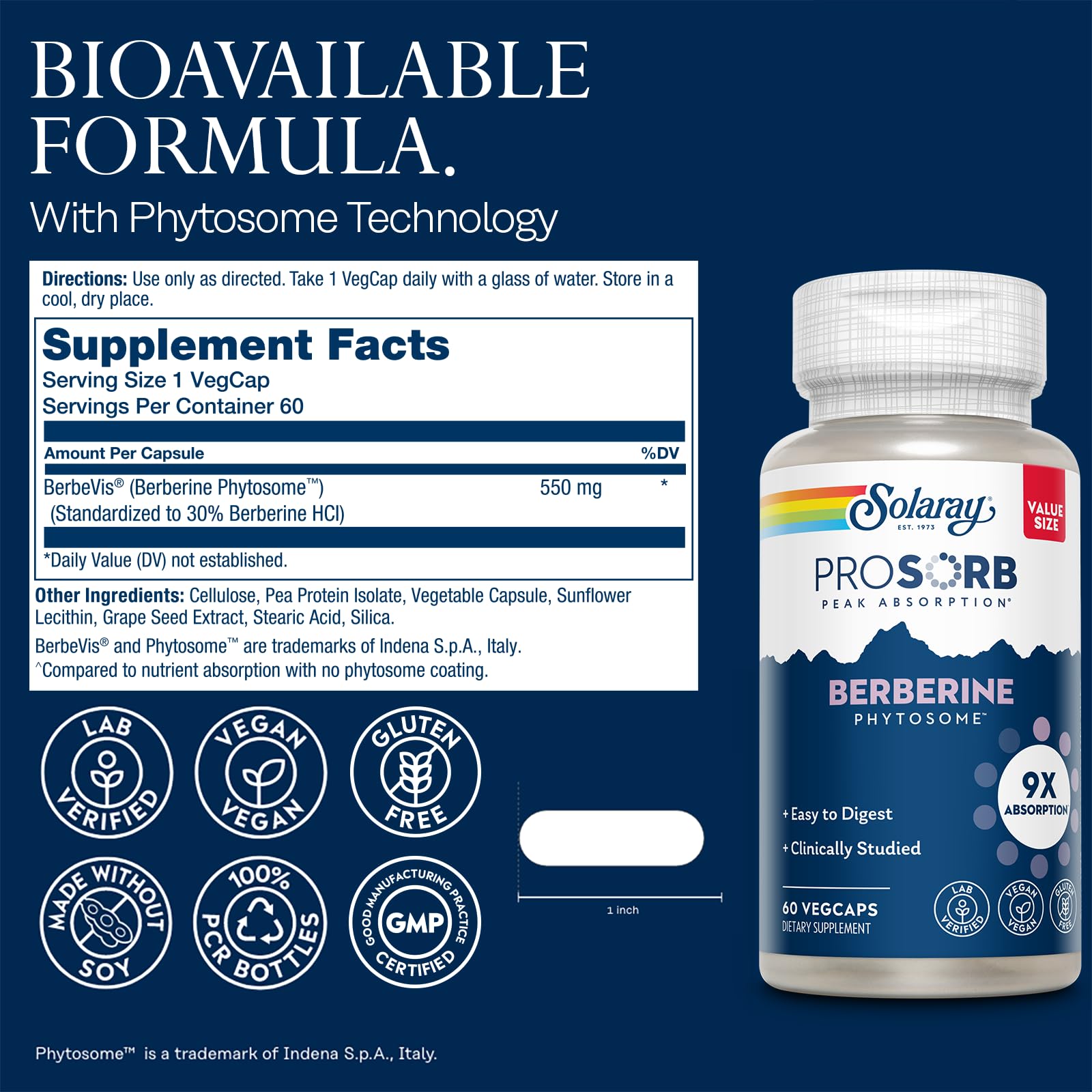 SOLARAY Berberine Supplement capsules in bottle