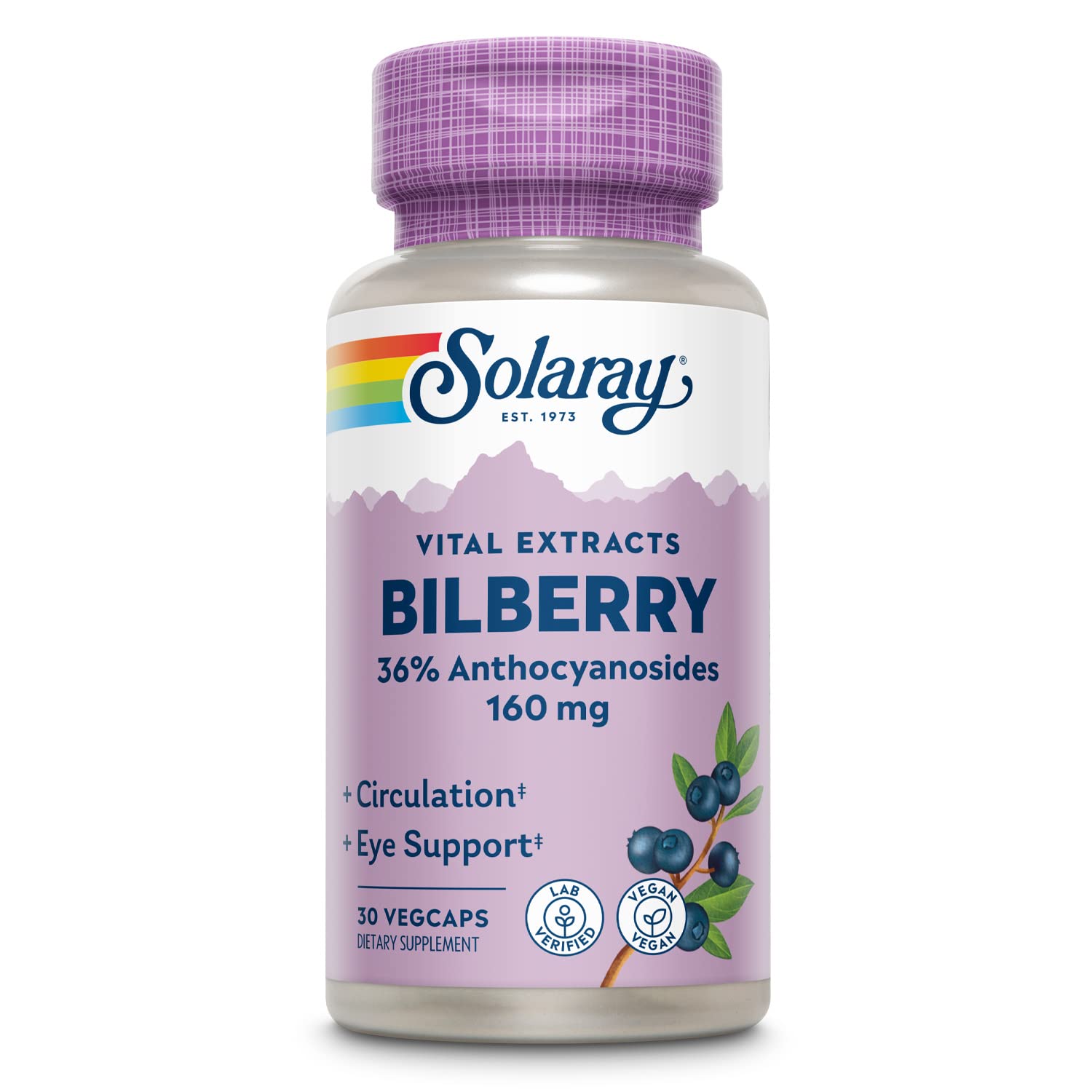 SOLARAY Bilberry Extract 60 VegCaps front view