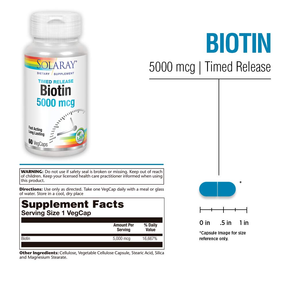 SOLARAY Biotin 5000 MCG Capsules back view showing ingredients