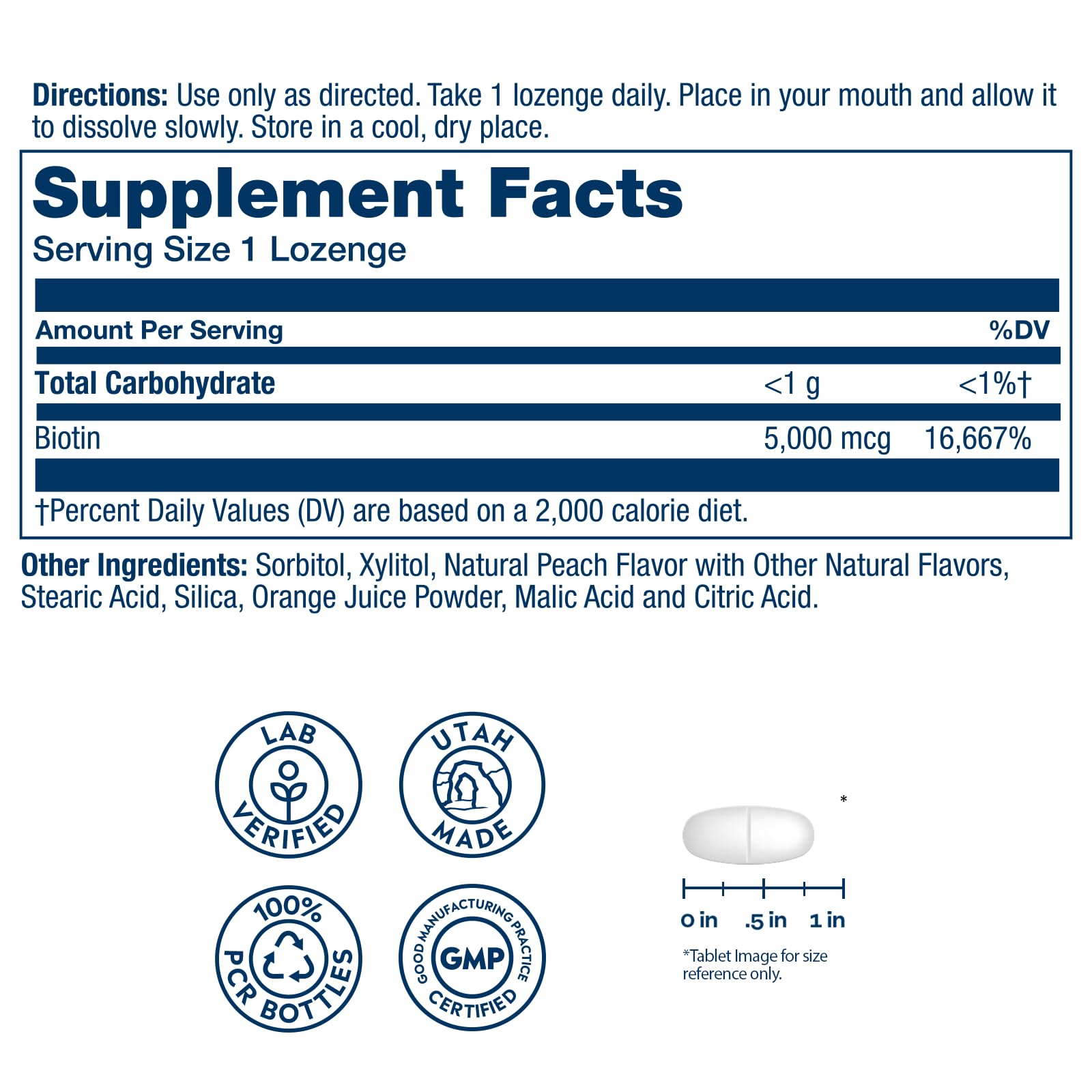 SOLARAY Biotin 5000MCG Lozenges side view with dosage details