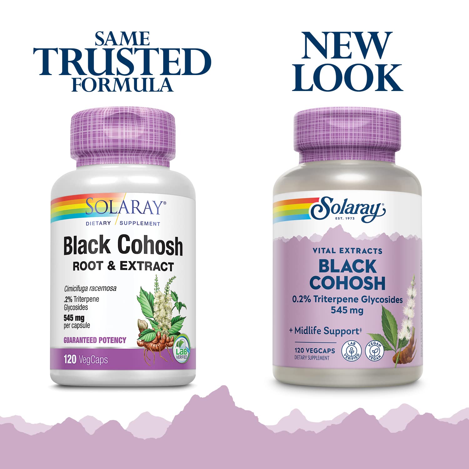 SOLARAY Black Cohosh Root Supplement 545mg back view with ingredients