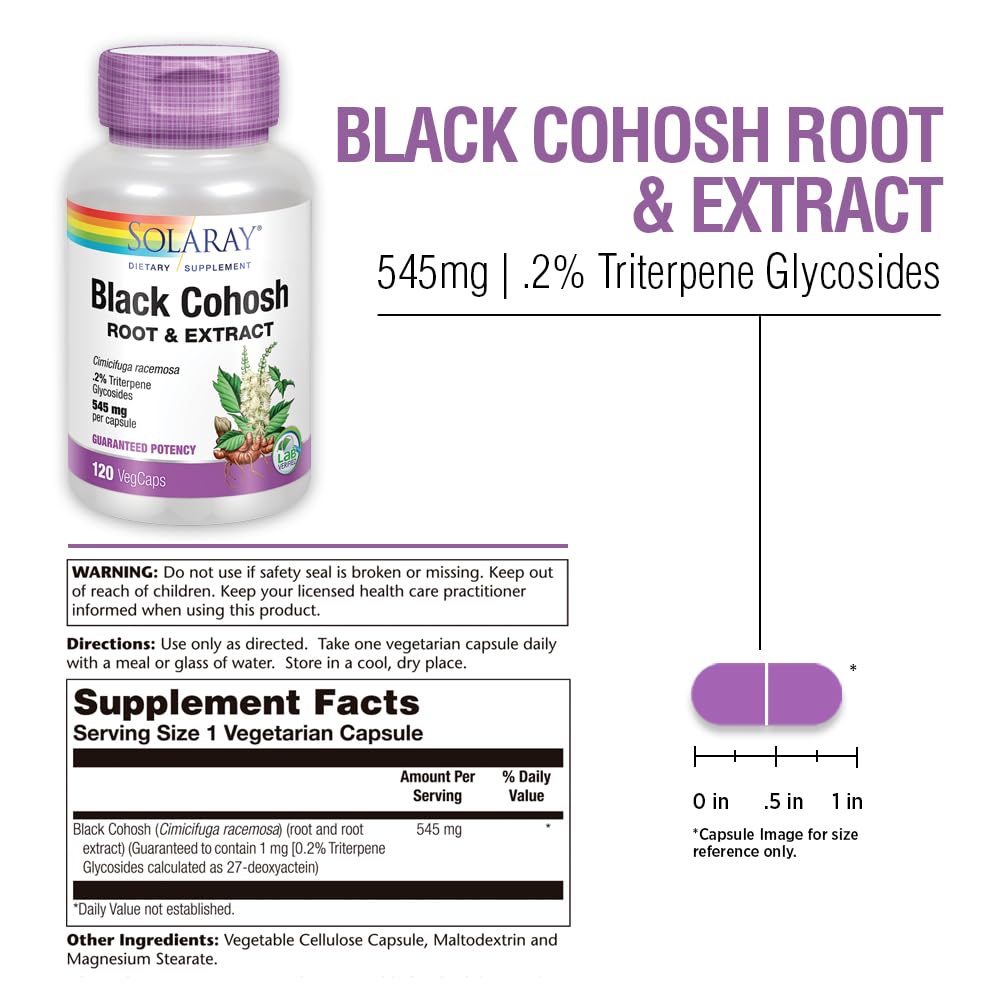 SOLARAY Black Cohosh Root Supplement 545mg side view