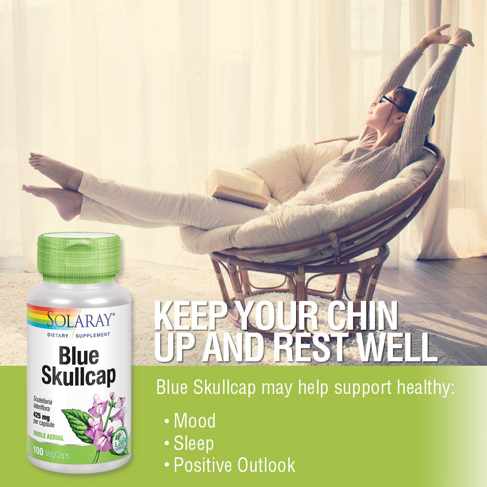 SOLARAY Blue Skullcap Capsules in packaging