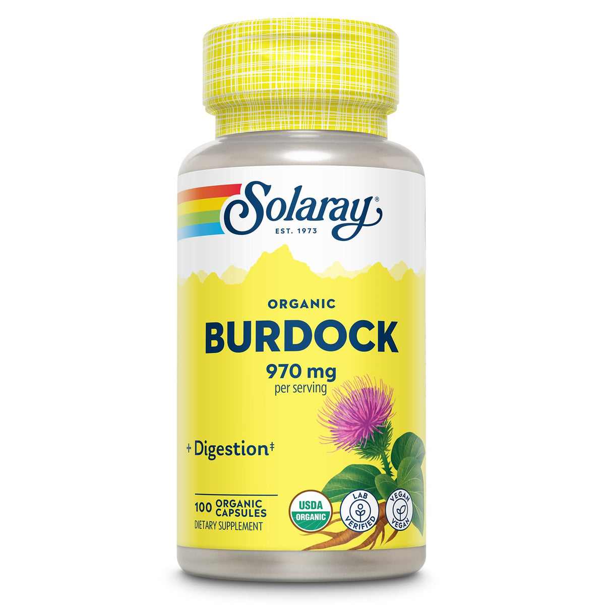 SOLARAY Burdock Root Capsules 970mg front view